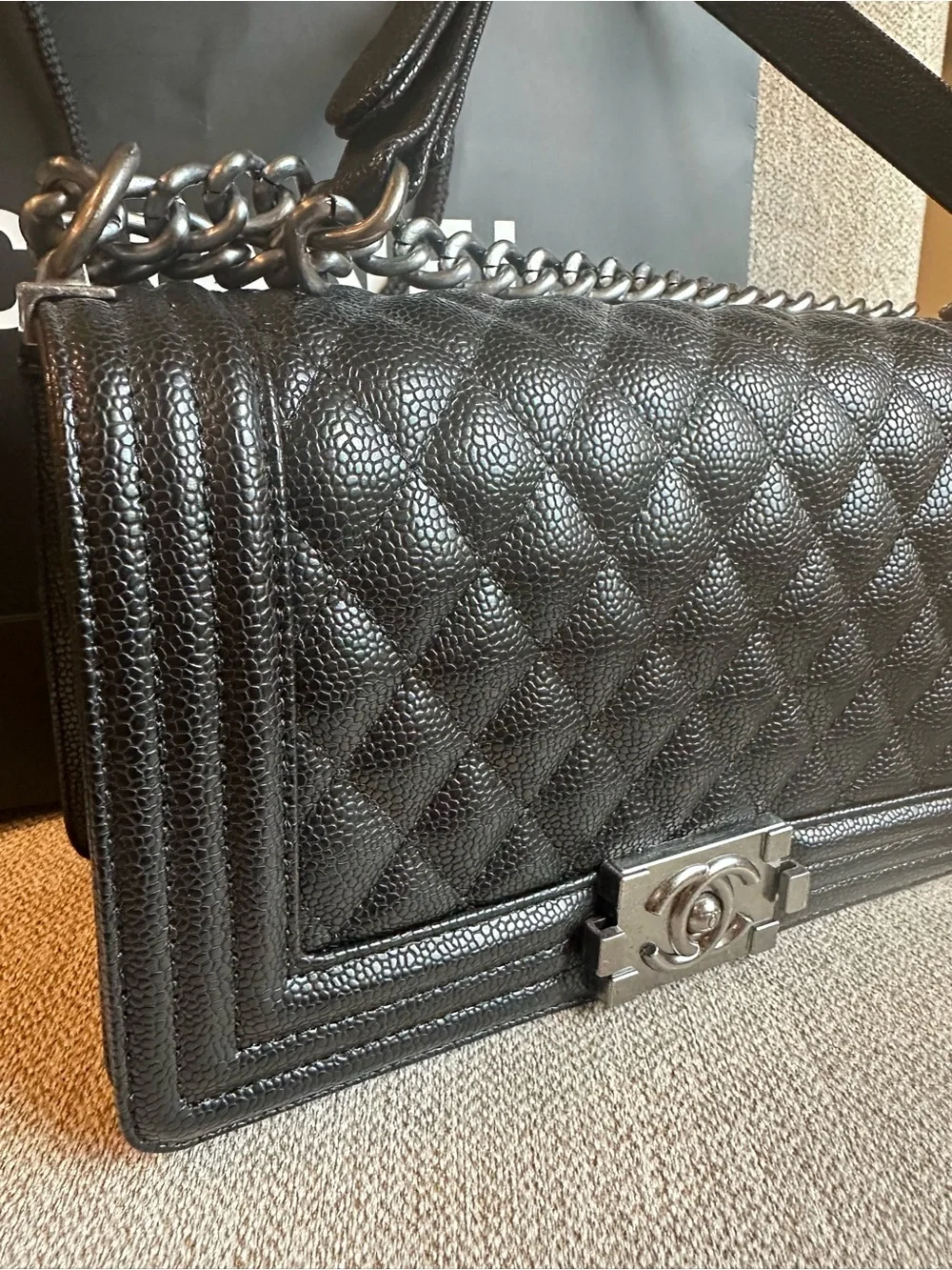 NWOT Luxury Medium Black Quilted Flap Bag Chain Strap Silver Hardware